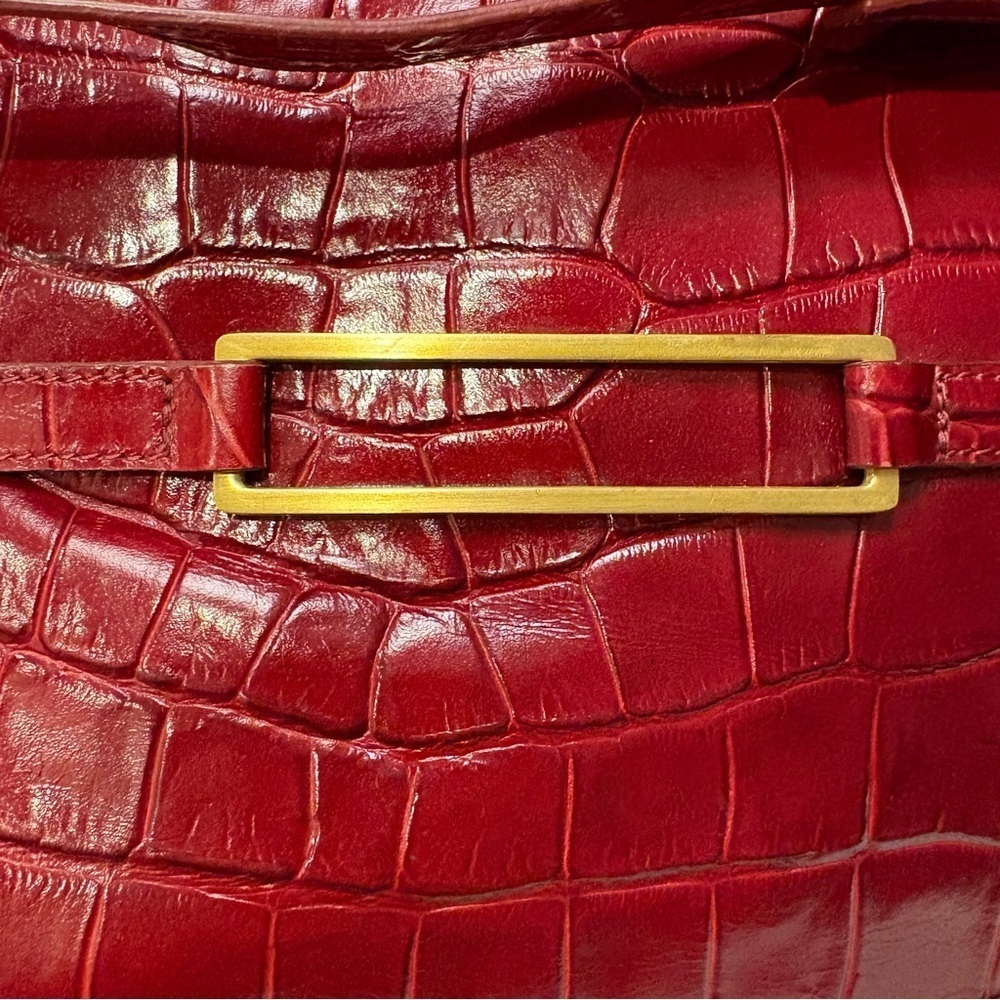 Maxx New York Deep Red Croc-Embossed Shoulder Bag Gold Buckle - Picture 7 of 13